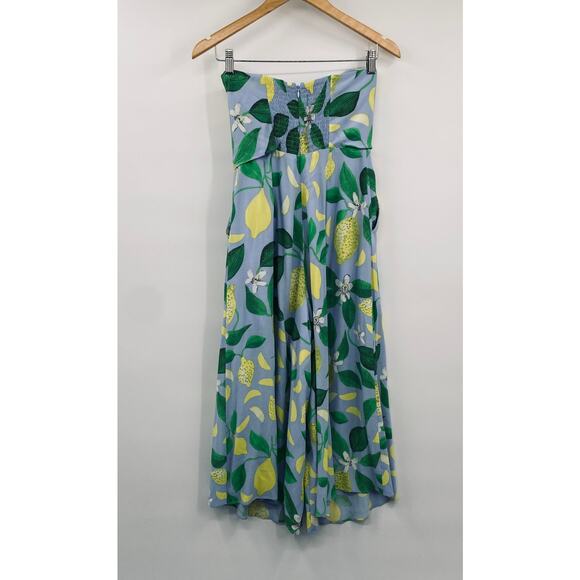 Anthropologie Maeve Lemon Grove Strapless Jumpsuit Cropped Wide Leg Blue Green 2 - Picture 6 of 8